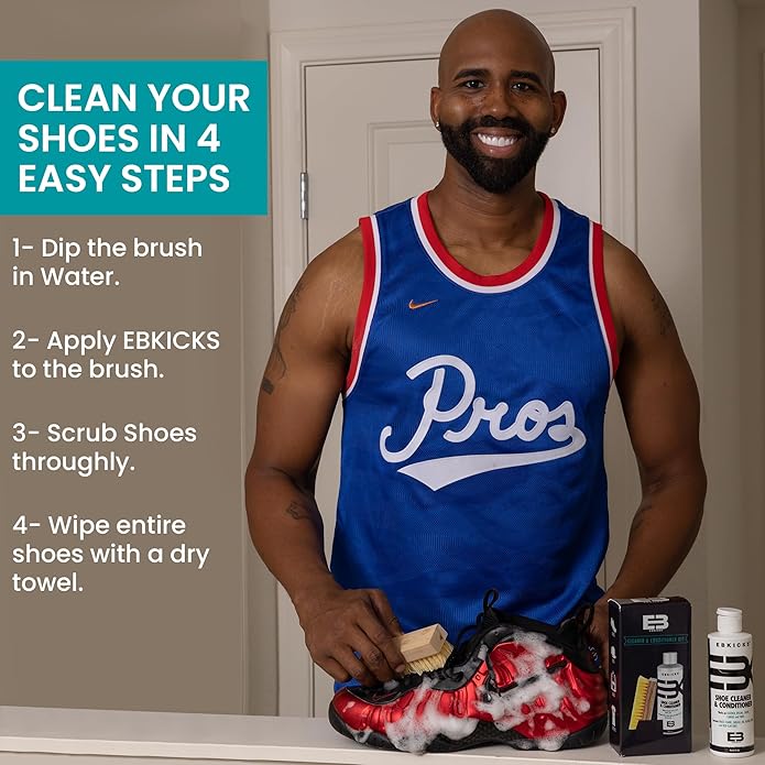 EBkicks Shoe Cleaner Kit with Bottle and Brush + sponge For Suede, Leather, Whites, canvas and Nubuck Sneakers