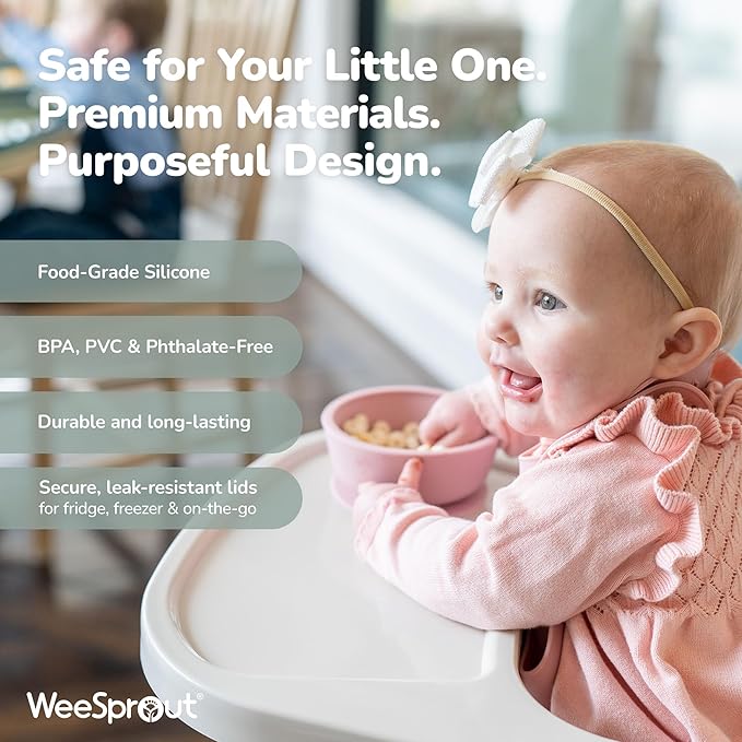 WeeSprout First Feeding Set - Silicone Baby Training Cup 2 Oz, Suction Bowl 10 Oz with Lid & 2 Baby Led Weaning Spoons - For Children 6+ Months - Non-Slip Grip - Dishwasher & Microwave Safe