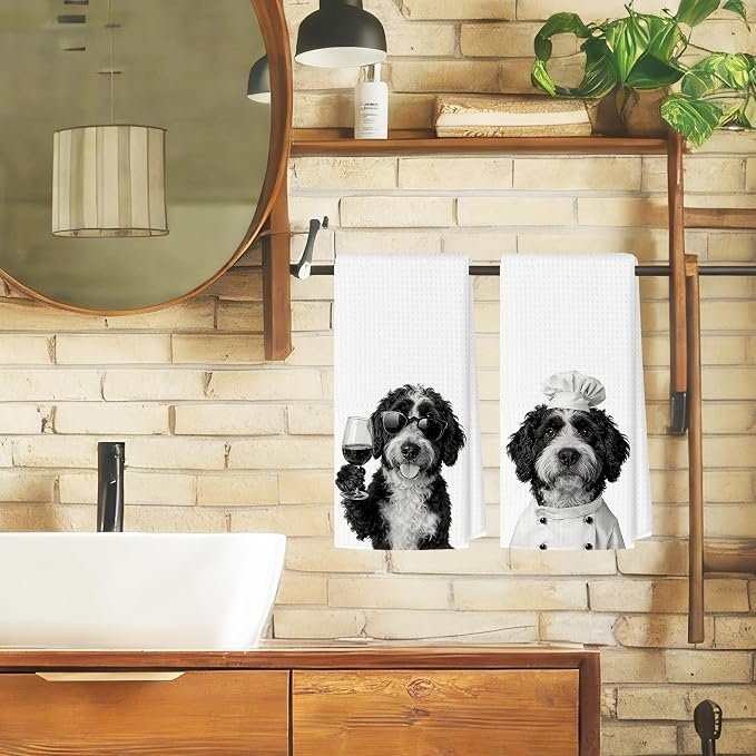 Funny Bernedoodle Kitchen Towels Set of 2, Dog Kitchen Bar Accessories, Dog Chef Gifts for Women Decorative Hand Towels for Kitchen Decor, Bernedoodle Lovers Gifts Dish Tea Towel, 16x24 Inch