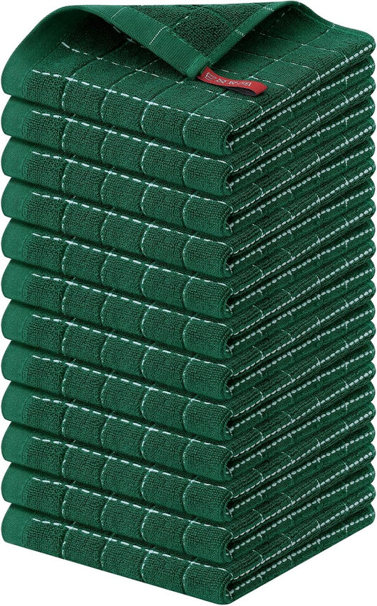 Homaxy 100% Cotton Terry Kitchen Dish Cloths, Ultra Soft and Absorbent Dish Towels for Kitchen, Perfect for Drying and Washing Dishes, 12 Pack, 12 x 12 Inches, Dark Green