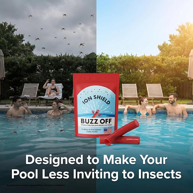Waters Choice Buzz Off Pool Water Conditioner 2 Tubes, 3.04 oz | Skimmer basket drop-in treatment without added harsh chemicals. Evaporating ionic shield lasts an entire outdoor season