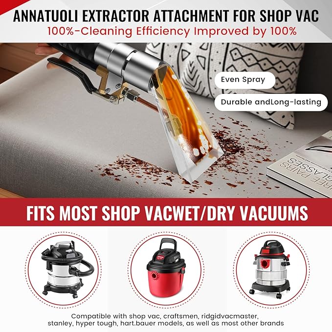 Extractor Attachment Kit for Shop Vac, Extractor Kit with Wand Hose Adapter Fit Carpet Sofa Car Cleaning for Home and Auto