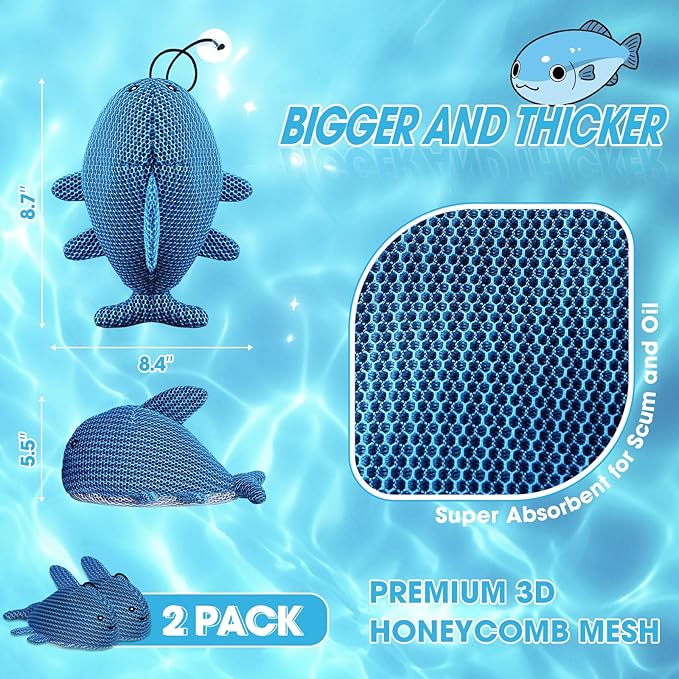 Hot Tub Scum Absorber, Hot Tub Accessories, Spa & Pool Scum Eliminating Balls,Hot Tub Scum Sponge for Hot Tub Oil Absorbing Sponge for Hot Tub Skimmer, Hot Tub Sponge Scum Remover (Fish)