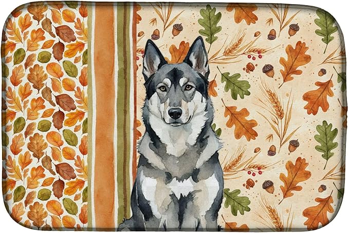 Caroline's Treasures Norwegian Elkhound Heirloom Fall Dish Drying Mat Absorbent Dish Drying Mat Pad for Kitchen Counter Dish Drainer Mat for Countertop, 14 x 21", Multicolor