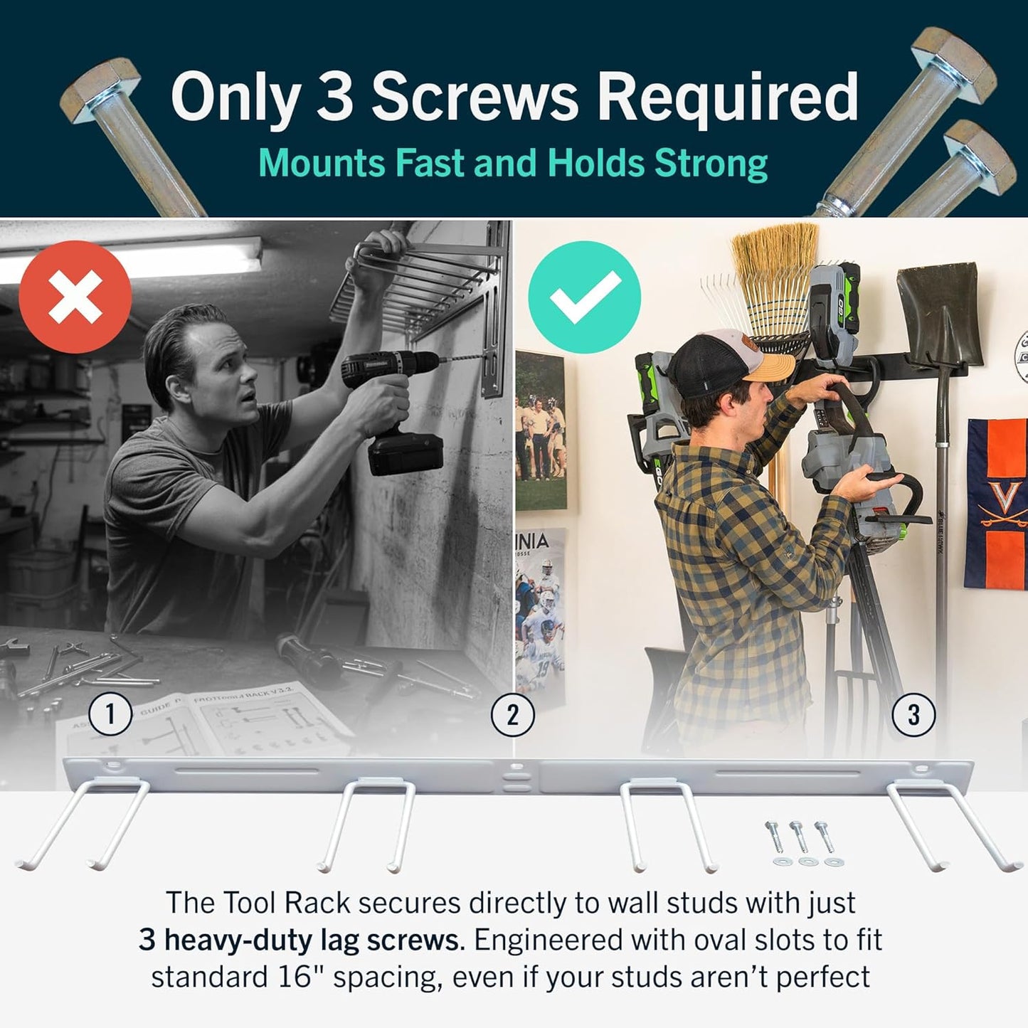 StoreYourBoard Wall-Mounted Rack With 4 Garage Hooks – Heavy-Duty Steel Holder Garage & Garden Storage for Shed, Workshop, or Home Organization – For Rakes, Shovels, Tools & More – 2 Pack, Gray