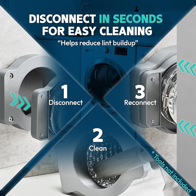 Magnetic Dryer Vent Coupling Connector Kit-DV180 Contractor-Grade Quick Connect for Tight Spaces Behind Dryer, Dual-Side Magnets, Airtight Seal, Easy to Clean, Includes 4" x 2.6ft Duct & 2 Clamps