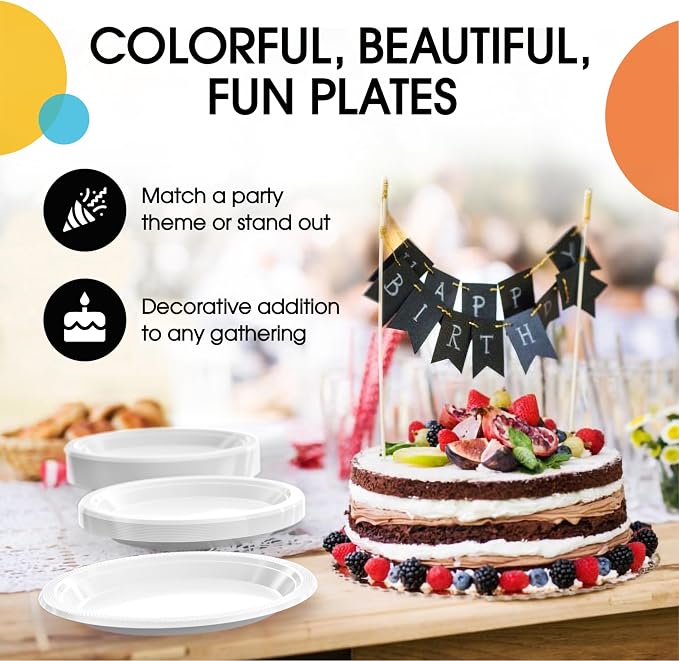 Exquisite 9 Inch White Plastic Dinner Plates - 50 Count Heavy Duty Disposable Set for Parties
