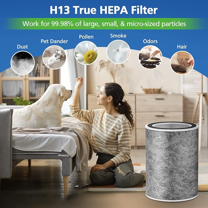 HP201 HP302 Replacement Filter Compatible with Shark HP202 HP301 HC502 HP232 HC501 AP1000 Air Purifier MAX, Cleans up to 99.97% of particles, Part # HE2FKBAS, HE2FKBASMB, 1 Pack