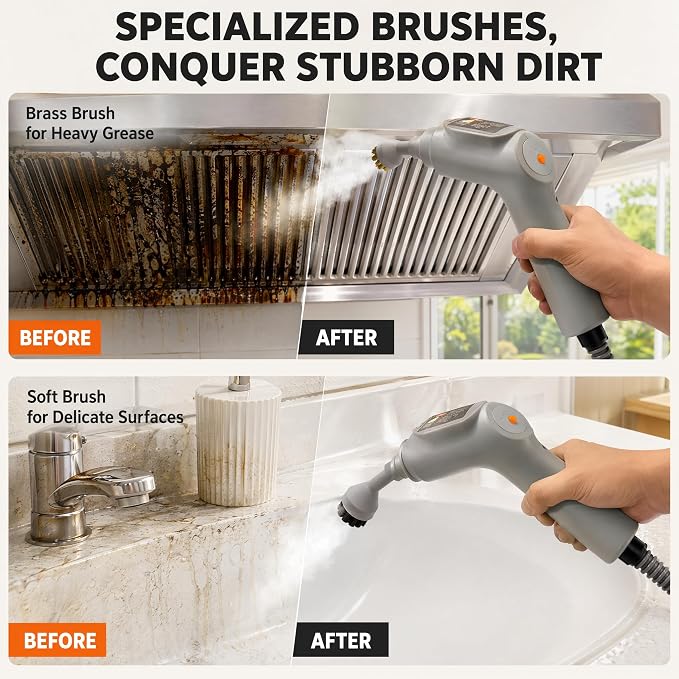 Steam Cleaner for Home, Portable Fast Heat Steamer with 1800ML Large Water Tank, 248°F High Temp Chemical-Free Hot Steam Cleaner for Kitchen, Bathroom, Car, Furniture, Walls, Tile Grout, Carpets.