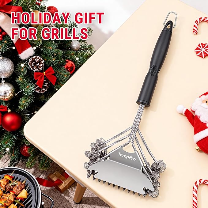 TempPro BBQ Grill Brush with Wide Scraper, Bristle-Free Stainless Steel Grilling Cleaner, Safe All-Grate Cleaner, Perfect for BBQ Grill Cleaning Accessory (Previously ThermoPro)