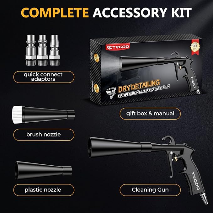 Dry Car Detailing Cleaning Gun – Blast Away Dust & Debris in Seconds & Aluminum Alloy Body with 2 Nozzles for Car Detailing, Home & Garage Use, Works with Any Air Compressor&Father's Day