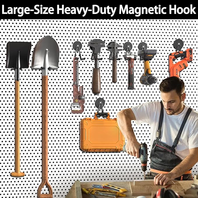 3-H Extra Strong Magnetic Hooks,Heavy Duty Large Anti-Slip Magnet Hooks Wave Shape,No-Drill Tool Holder for Garage,Power Drill,Garden Tools,Hose Storage,4 Pack Black