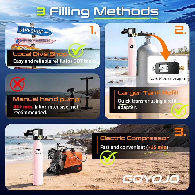 GOYOJO Mini Scuba Tank, Portable Diving Lung Air Tank with DOT Certified, Refillable Emergency Backup Pony Bottle for Snorkeling, Underwater Breathing, Training