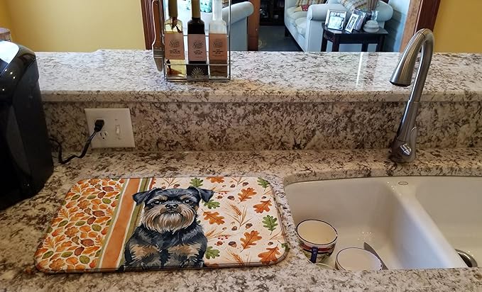 Caroline's Treasures Black and Tan Brussels Griffon Heirloom Fall Dish Drying Mat Absorbent Dish Drying Mat Pad for Kitchen Counter Dish Drainer Mat for Countertop, 14 x 21", Multicolor