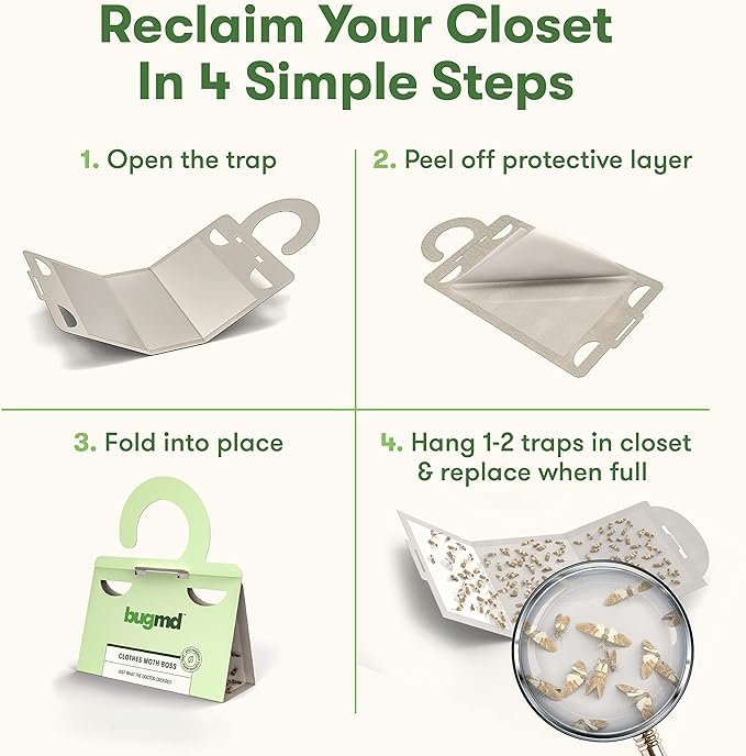 BugMD Clothes Moth Boss Traps (6 Count, Green) and Pantry Pest Patrol (6 Count, White) Bundle
