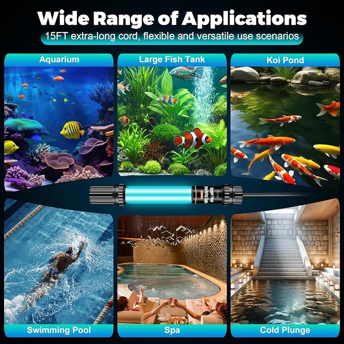 hygger 32W Pond & Aquarium U-V Light Water Clarifier for 200–2200 Gallons | 254nm Wavelength, Dual Tube U-V Light, Water Clarity Support, For Koi Ponds, Large Fish Tanks, Pools, Spas, Cold Plunge