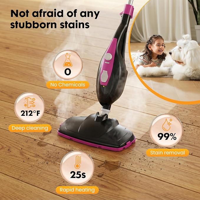 14-in-1 Steam Mop, 1550W Detachable Handheld Steam Cleaner for Floor Cleaning, 16.4 FT Cord, 2 Washable Pads, Multi-Purpose Floor Steamer for Hardwood, Carpet, Tile, Grout