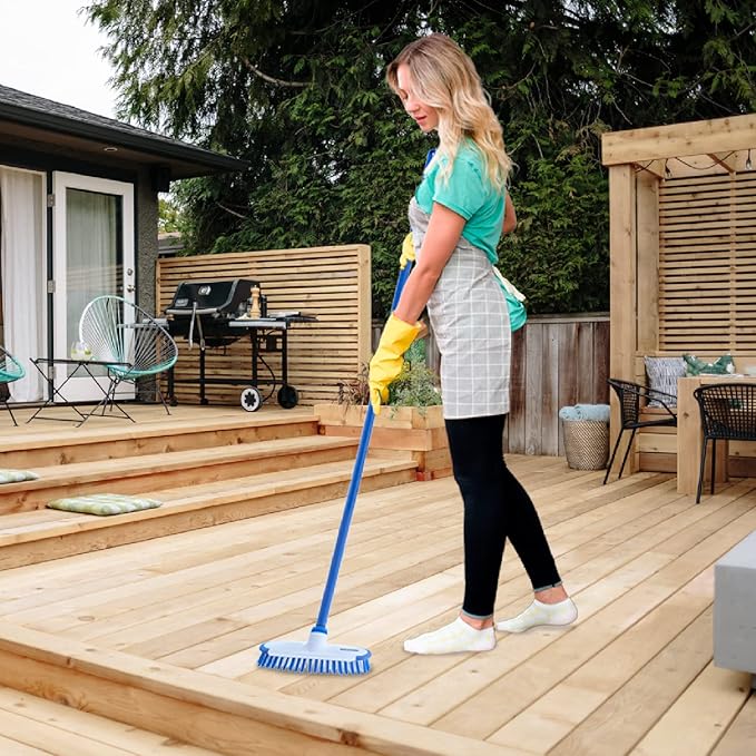 Superio Deck Scrub Brush with Long Handle 48 Inches, Heavy Duty Stiff Bristles Grout Scrubber with Scraper - Cleans Hot Tub, Swimming Pool, Granite Tiles, Bathroom, Patio, Kitchen, Wall and Deck, (2)