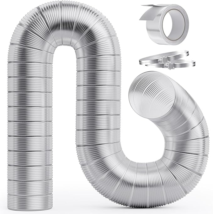 HOOMESUN 4 Inch 5FT Semi Rigid Dryer Vent, Flexible Aluminum Dryer Vent Hose with 2 Clamps and 3.9 Mil Aluminum Foil Tape for HVAC Ventilation, Duct Fan Systems