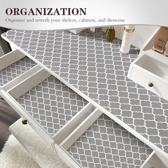 Drawer and Shelf Liner, Non-Slip Kitchen Cabinet Liners Non-Adhesive Thick Strong Grip Waterproof Washable Mats Protect Dresser Shelves Cupboard Bathroom Cabinets, Gray, 12 in X 30 FT