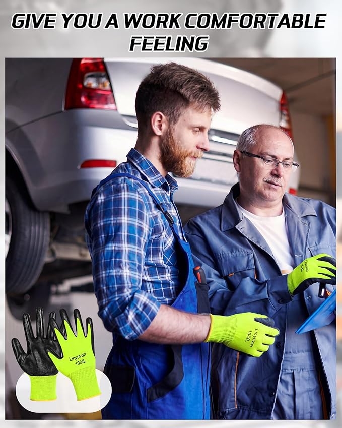 Maxcheck PU Coated Gloves Bulk, Reusable Rubber Safety Gloves for Men Women Work Warehouse, Mechanic, Woodworking