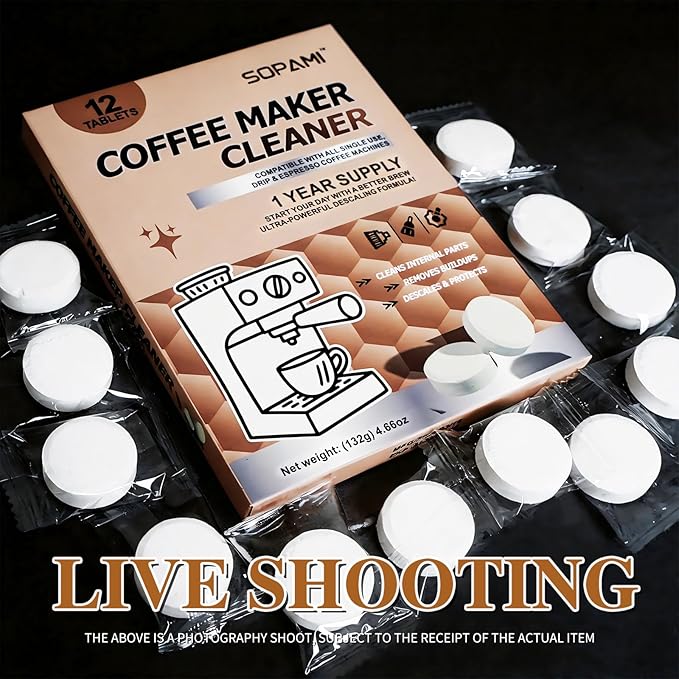SOPAMI Coffee Maker Cleaner Tablets-24 count, Kitchen Coffee Machine Descaler Cleaning for Coffee Pot,Drip and Espresso Machine Cleaning Oil Remover