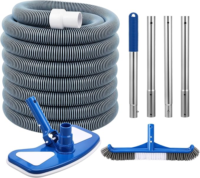 4 Pcs Swimming Pool Cleaning Kit Including Pool Vacuum Head with 1-1/2" x 30 ft Hoses Flexible Head with Pole 17.5 '' Cleaning Brush for Inground Above Ground Swimming Supplies