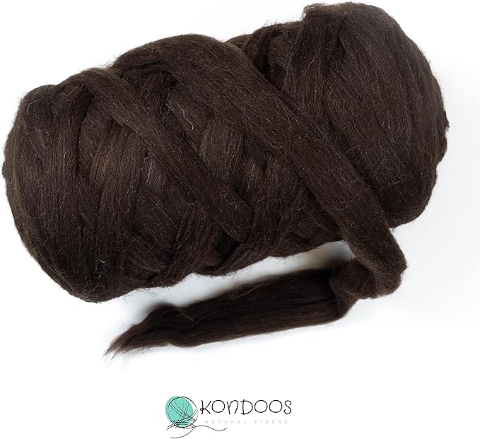 Natural Wool Bulky Chunky Yarn roving, 8 lb. Best fot Hand Made Spinning, arm Knitting, Felting,Giant Blankets, Tapestry, Bedding un-Dyed. (Dark Brown Chocolate, 8 lb)