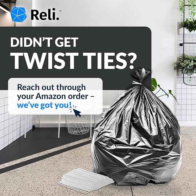 Reli. 55 Gallon Trash Bags Heavy Duty (100 Count) | Black | Twist Ties Included | Extra Tough, Leak-Proof Garbage Bags | Ideal for Large Clean Ups