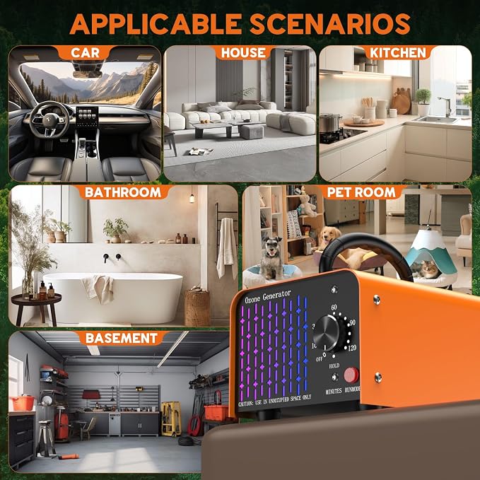 Medvoe 80,000MG Ozone Odor Eliminator Generator for Home & Car | Orange, Up to 8000 sq. ft. Coverage, Pet Odors, Smoke Odors, Apartments, Vehicles, Boats, Kitchens, Bathrooms, Basements