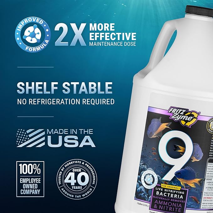 Fritz Aquatics FritzZyme 9 Live Nitrifying Bacteria Naturally Removes Amonia & Nitrite for Saltwater Fish (1-Gallon)