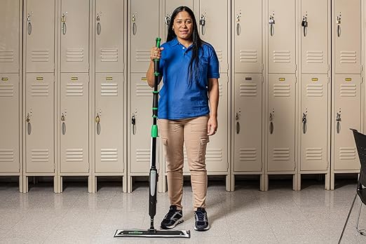 Unger Commercial Excella 18" Starter Cleaning Kit - Straight Floor Mop with Height Adjustable Pole and Refillable Dispensing Bottle - EFHC2