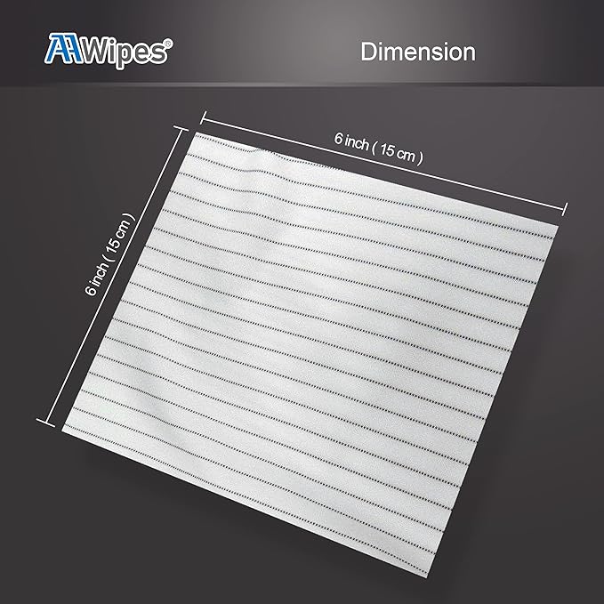 AAWipes Cleanroom Wipe Cloths (Grade A) - Safe Electrostatic Discharge (ESD) Polyester Wiper Special ESD-Safer Wiper Cloths Lint Free Static Dissipasive Wipers (6"x6") 100pcs