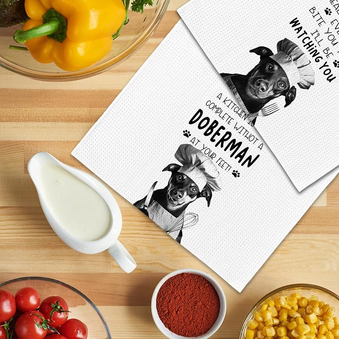 Funny Chef Doberman Dog Kitchen Towels 16x24 Inch Set of 2 | Doberman Lovers Gifts for Women Men Dish Tea Towels for Kitchen, Dog Lover Mom Dad Owner Gifts Decorative Hand Towel