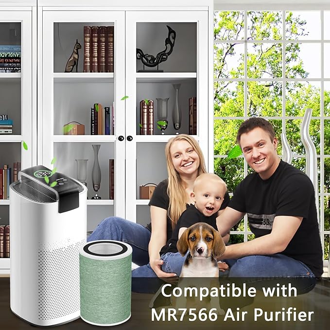 MR7566 Replacement Filter Compatible with MORENTO Air Purifier, 4-in-1 H13 True HEPA Filter for Smoke, Odors, Dust, MR7566-WF Air Filter for Home, 2-Pack