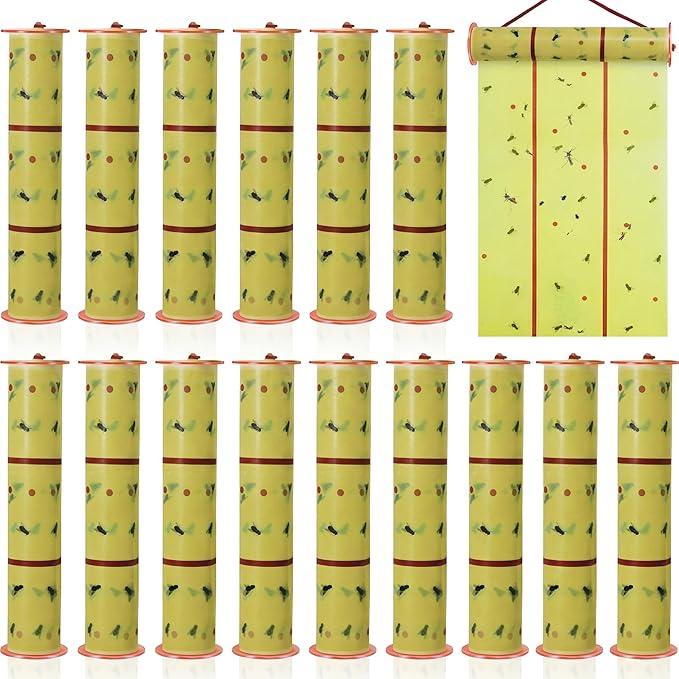 Qualirey Giant Sticky Fly Traps, Fly Strips for Indoor Outdoor Hanging Flying Tapes Non Toxic Ribbon Fruit Gnat Killer for Mosquito Plants House Horse Stable(30 ft,Yellow,2 Pcs)