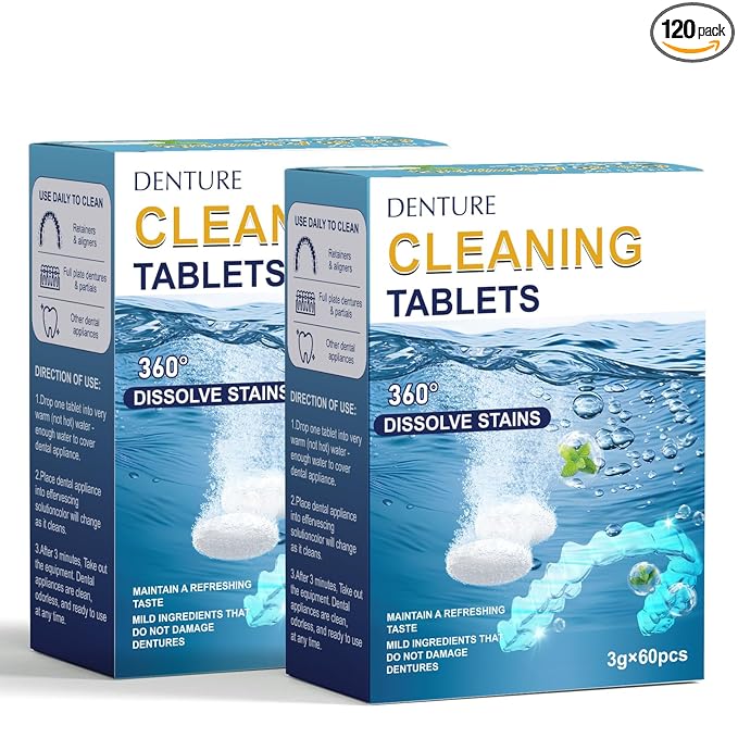 Retainer Cleaner Tablets for Invisalign, Mouth Guard Cleaner, Dissolve Stains, Odors and Plaque Dental Retainers for Aligner - Night Guards - False Teeth Whitening (120 pcs)