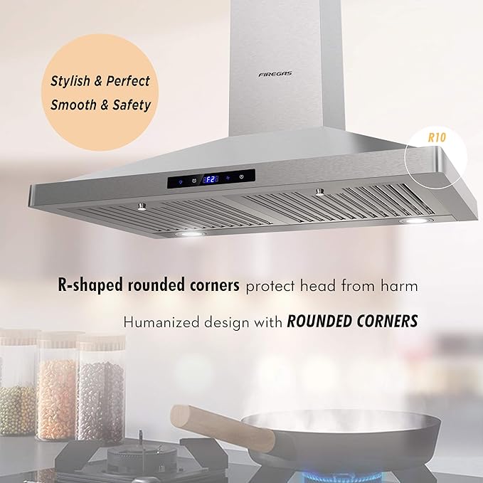 FIREGAS Range Hood 30 inch Wall Mount,450 CFM Ducted/Ductless Range Hood with Stainless Steel,Stove Hood Vent for Kitchen with 3 Speed Fan,Permanent Filters,Led Lights,Digital Touch,Charcoal Filter