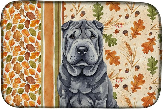 Caroline's Treasures Black Shar Pei Heirloom Fall Dish Drying Mat Absorbent Dish Drying Mat Pad for Kitchen Counter Dish Drainer Mat for Countertop, 14 x 21", Multicolor