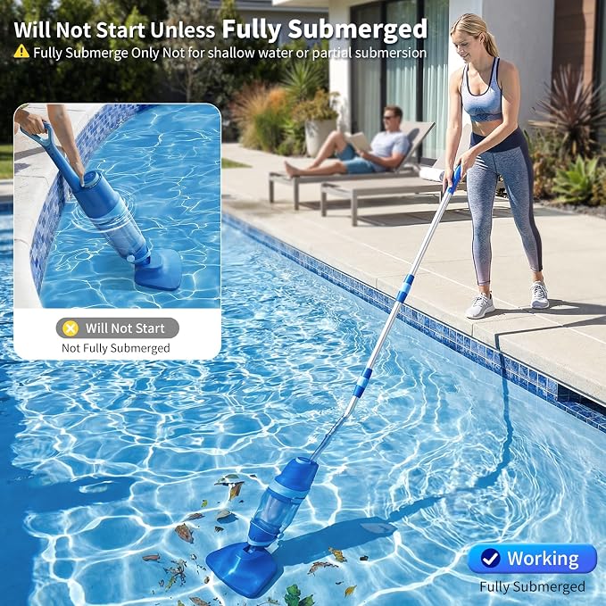 Cordless Pool Vacuum for Inground & Above Ground Pools: 23.8 GPM Powerful Stable Suction, Telescopic Pole up to 90.6", 60-Min Runtime, Extra-Large Filter & Rechargeable Pool Cleaner for Spas/Hot Tubs