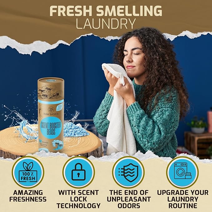 RAW BASICS Scent Boosters for Washer, Fresh Aroma and Laundry Sheets Ocean Breeze, 100 Loads