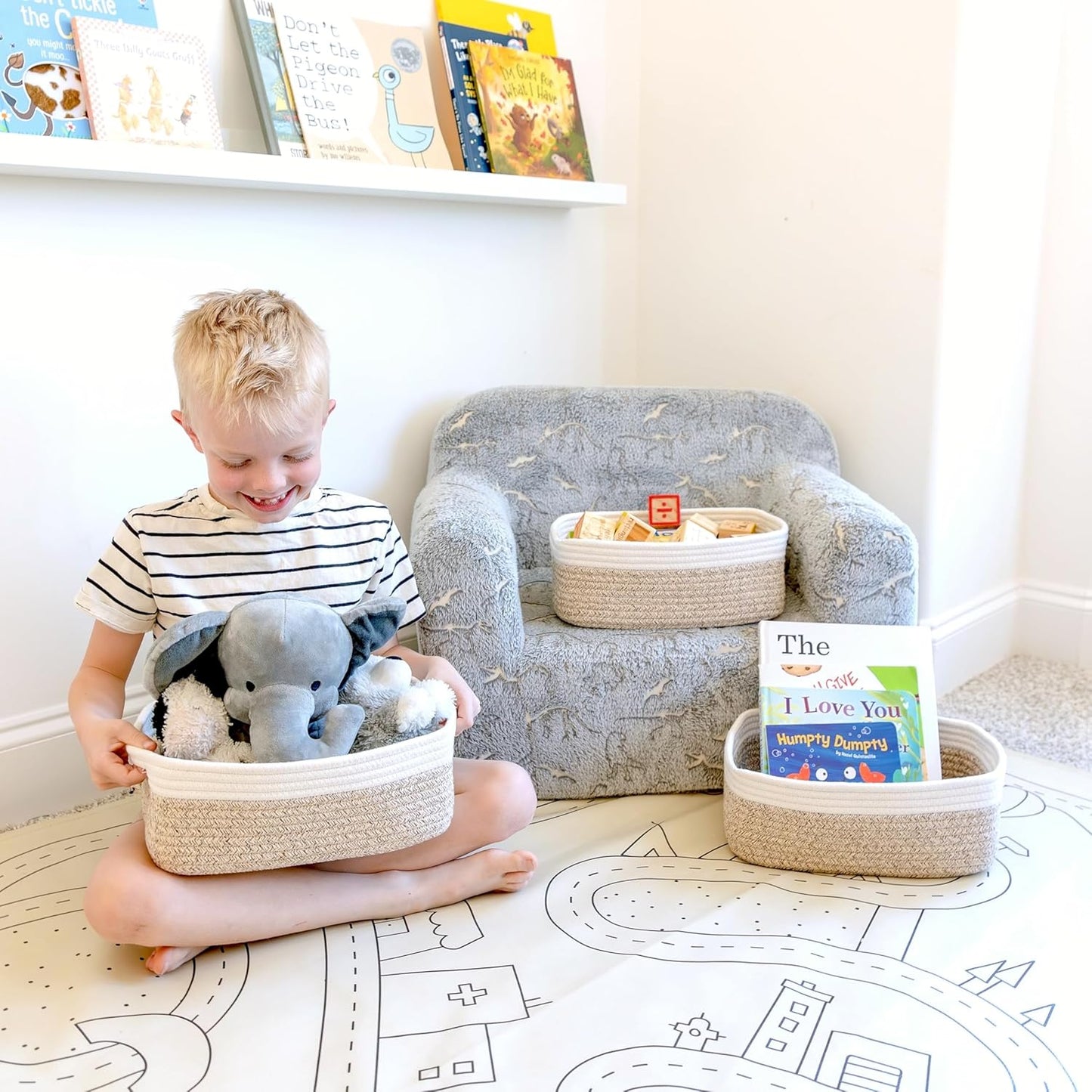 NaturalCozy 11.8"x8"x4.5” Storage Baskets for Shelves 3 Pack | Cotton Rope Woven Small Baskets for Organizing | Small Storage Bins for Nursery, Bathroom, Closet, Cube Shelf, Decorative, Gift Basket