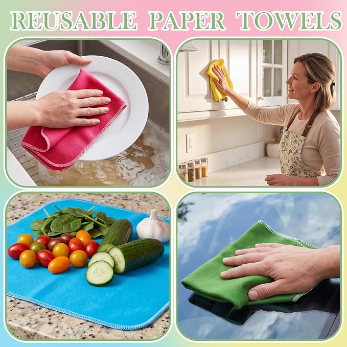 36 Pack Reusable Cleaning Cloths Washable Cotton Kitchen Towels for Home(Bright Style,Multicolored)