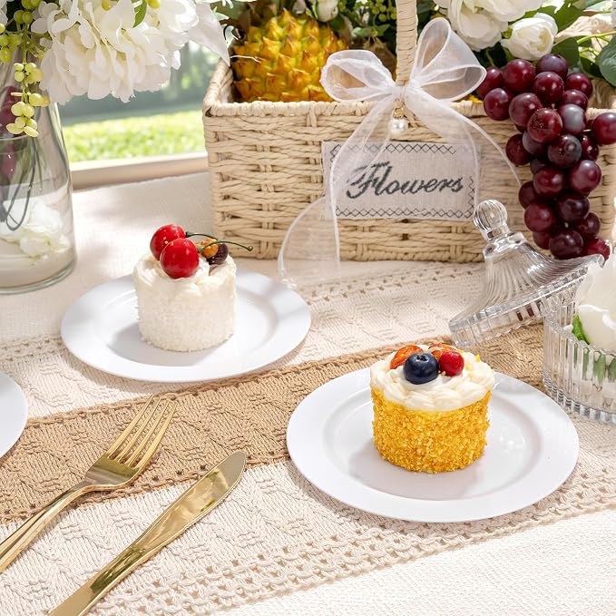bUCLA 200PCS White Plastic Plates - 6.25inch Disposable Salad/Dessert/Appetizer/Small Cake Plates for Wedding & Party