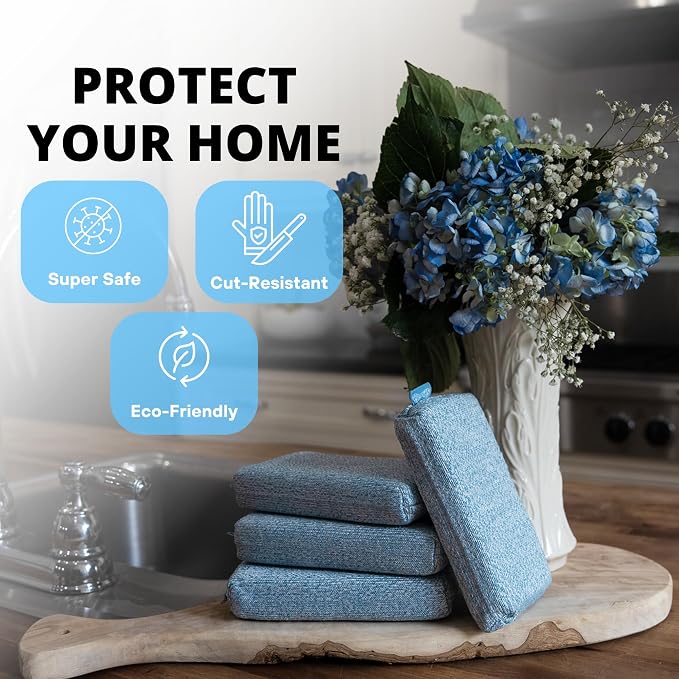 Grill Rescue Heavy Duty Kitchen Sponge - Lasts 20x Longer, Scratch-Free, Safe for Non-Stick Cookware - Cut Resistant, Versatile Household, Bathroom & Outdoor Cleaning Supplies (5, Blue)