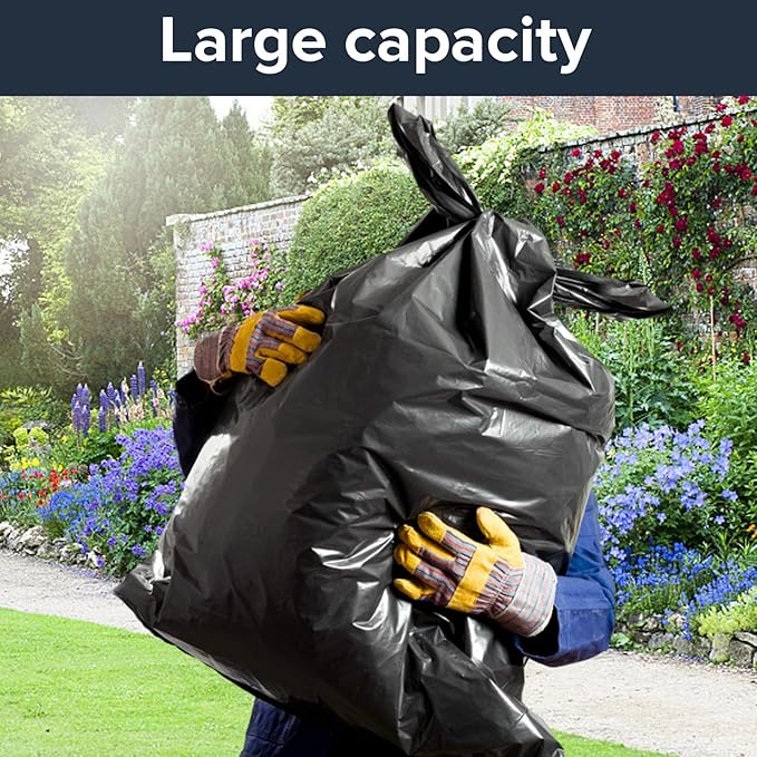 100 packs-Large 55-60 Gallon Heavy Duty Trash Can Bags|2 Mil |Black Thickened/Plastic Bag-Kitchen&Yard,Building,Outdoor,Hotel, Property-Made in the USA