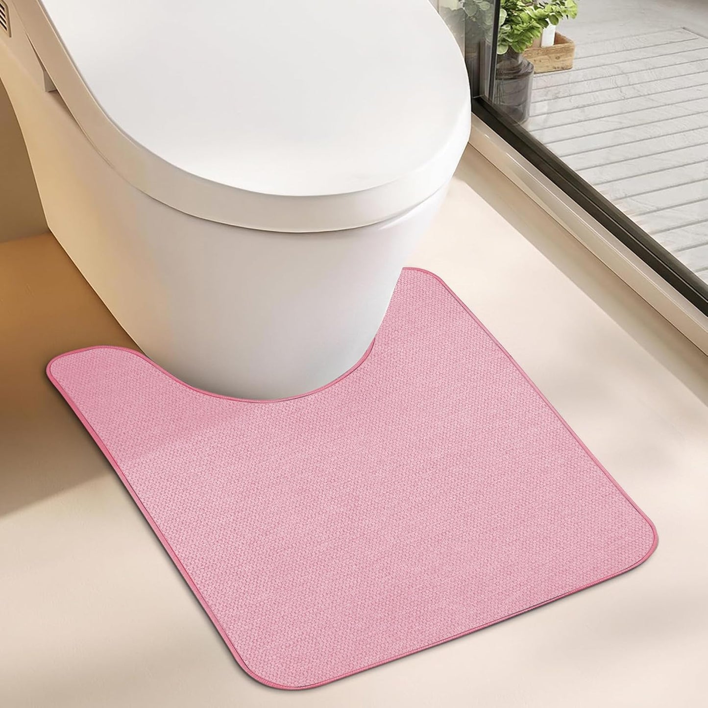 Toilet Rugs U Shaped Bathroom Rug,Machine Washable Non Slip Quick Dry Super Absorbent Ultra Thin Toilet Mats for Bathroom Toilet.Pink,1'8"x2'(20x24inch)