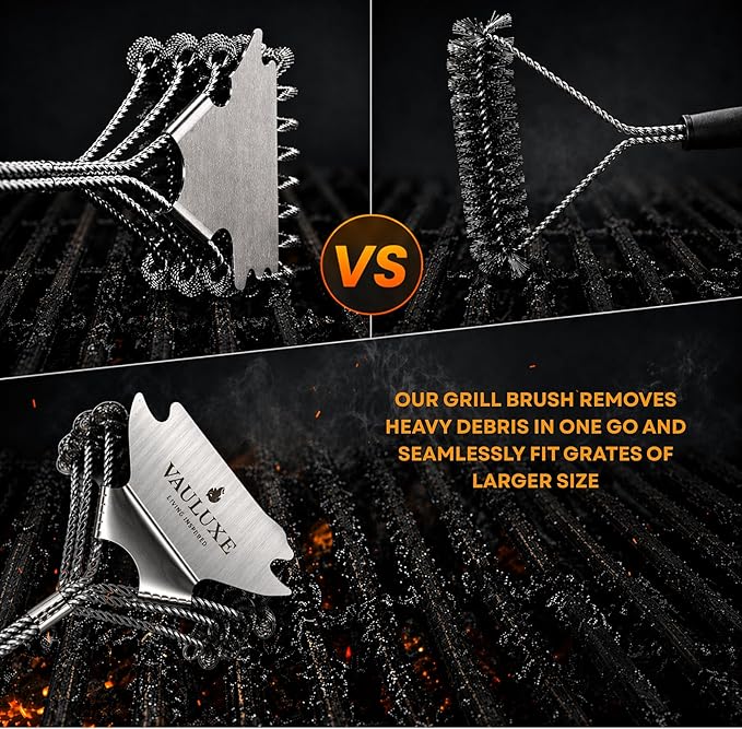 Bristle-Free Grill Brush and Scraper – 18’’ BBQ Grill Cleaner with Safe Spiral Spring Head, Stainless Steel Handle – Grill Accessories for Gas, Charcoal, Porcelain, Weber – BBQ Gifts