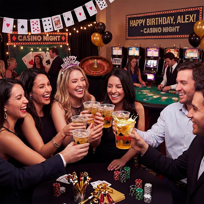 Uiifan 100 Pcs Casino Party Decorations Las Vegas Cups Casino Game Night Party Supplies 12 oz Poker Disposable Plastic Shot Cups for Hot Cold Drinking Office Home Dice Vegas Birthday Favors