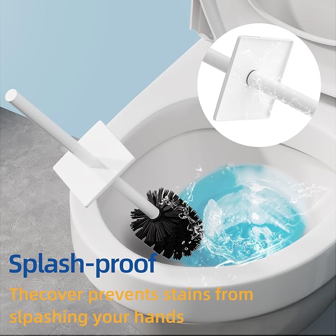 RUACQ Toilet Brush and Holder Set 2pcs,Square Toilet Bowl Brush for Bathroom with 304 Stainless Steel Handle Toilet Cleaner Brush with Durable Scrubbing Bristles,Splash-Proof (White)